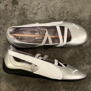 Puma Silver and White Women's Athletic Ballet Flats